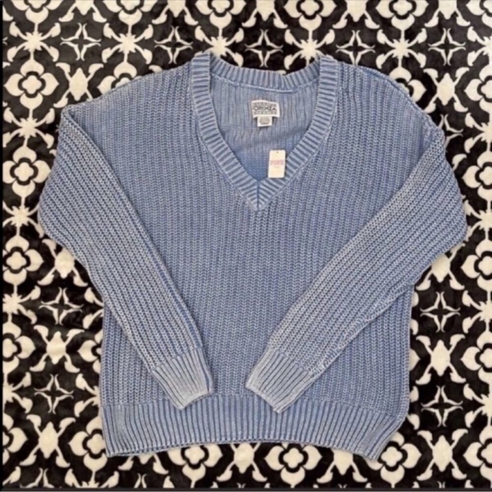 PINK Victoria's Secret Blue V-Neck Sweater Ribbed Knit